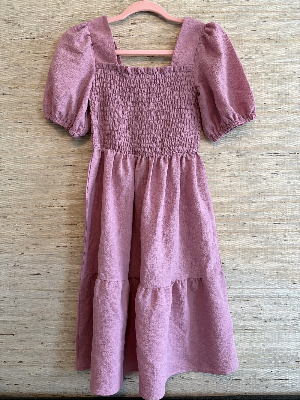 bobeau Mauve Pink Smocked Puff Sleeve Mini Dress